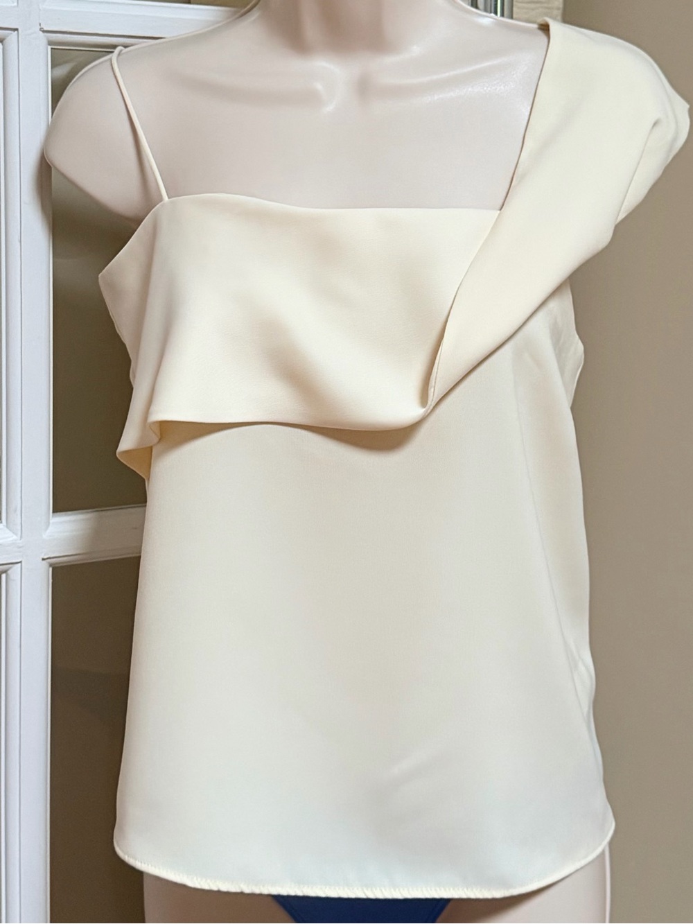 Zara Cream One-Shoulder Draped Cami